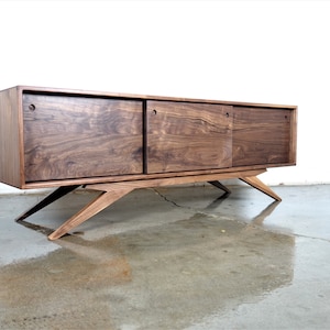 The Sonic is a mid century styled TV console, credenza, TV stand, mcm, modern, minimal, record player image 1