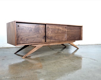 The " Sonic" is a mid  century styled TV console, credenza, TV stand, mcm, modern, minimal, record player