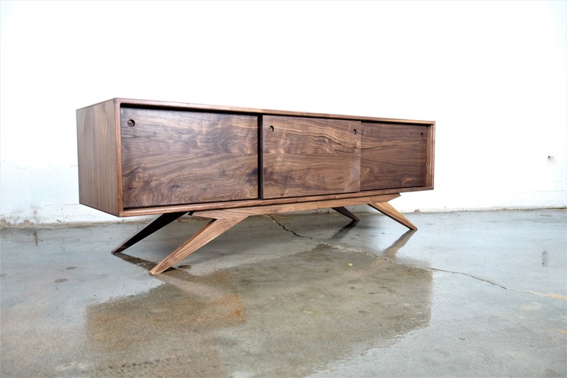The Sonic is a mid century styled TV console, credenza, TV stand, mcm, modern, minimal, record player image 1
