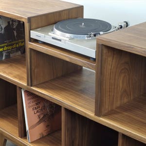 Mid-century modern stereo console for a record player and record storage. The Cloud9 image 2