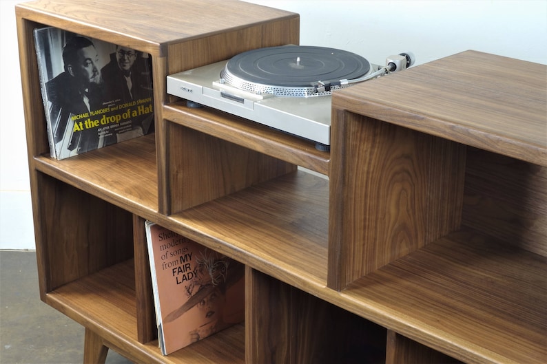 Mid-century modern stereo console for a record player and record storage. The Cloud9 image 2