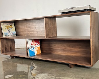 Mid-century modern stereo console for a record player and record storage. The " JoyPop"