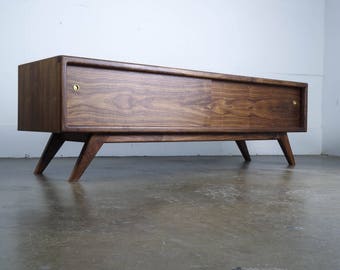 Walnut TV Stand - MCM Media Console - Mid Century Modern Credenza - Handmade Media Cabinet - Walnut MCM Media Stand - &quot;G2&quot; Stereo Console