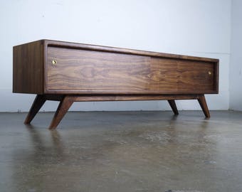 Walnut TV Stand - MCM Media Console - Mid Century Modern Credenza - Handmade Media Cabinet - Walnut MCM Media Stand - "G2" Stereo Console