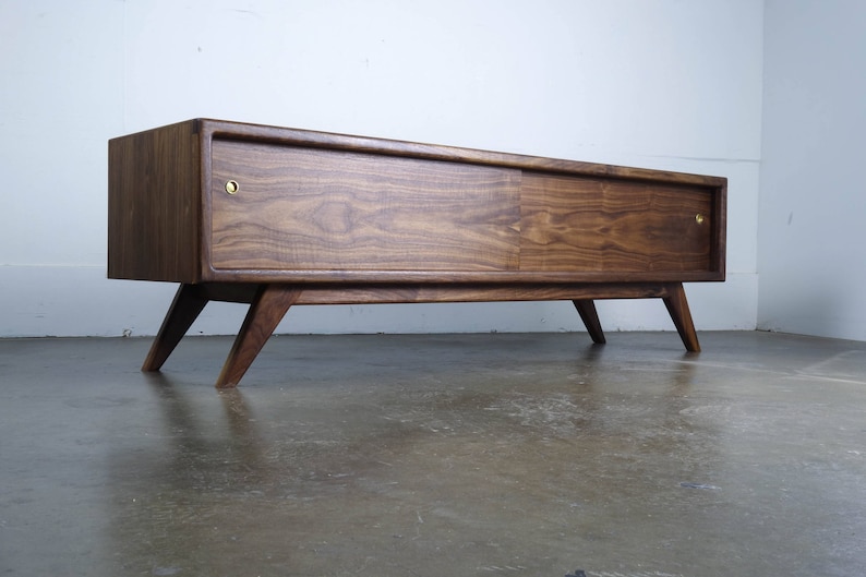 Walnut TV Stand MCM Media Console Mid Century Modern Credenza Handmade Media Cabinet Walnut MCM Media Stand G2 Stereo Console image 1