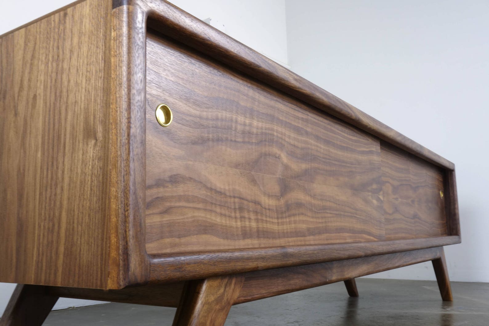 Walnut TV Stand MCM Media Console Mid Century Modern Etsy