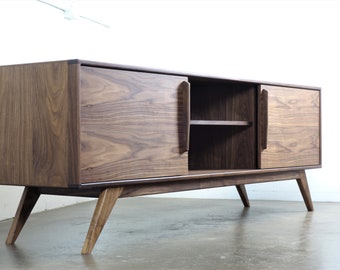 Walnut Media Console - MidCentury Modern - Handmade Credenza - Walnut Media Cabinet - Wooden TV Stand Cabinet - "StarDust" Media Console