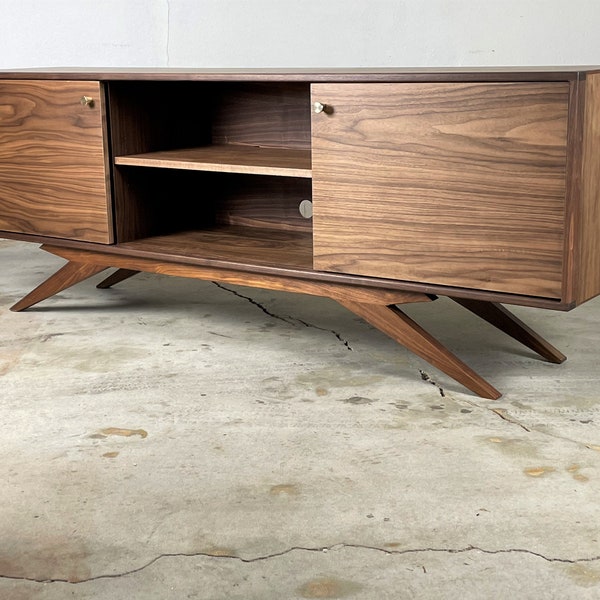 Walnut Media Console - MidCentury Modern - Handmade Credenza - Walnut Media Cabinet - Wooden TV Stand Cabinet - "StarDust" Media Console