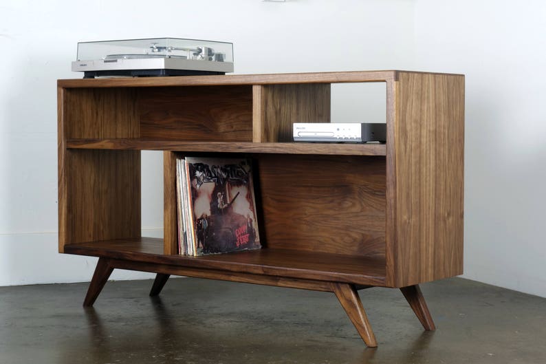 The A Bomb is a mid century modern console designed for records, turntable, and audio equipment. image 1