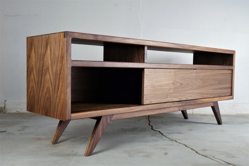 Mid century modern, Walnut TV Stand Cabinet Handmade Media Console Mid-Century Modern Walnut Media Console PorkChop Console image 5