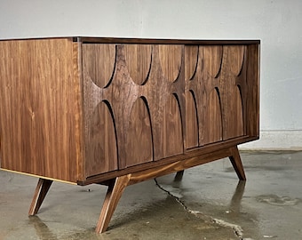 The " BRC" is a mid-century modern Brasilia styled TV console, credenza, TV stand, mcm, modern, minimal, record player