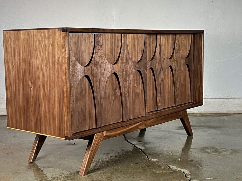 The BRC is a mid-century modern Brasilia styled TV console, credenza, TV stand, mcm, modern, minimal, record player image 1