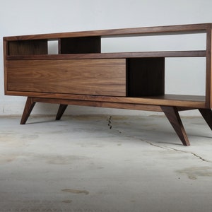 Mid century modern, Walnut TV Stand Cabinet Handmade Media Console Mid-Century Modern Walnut Media Console PorkChop Console image 1