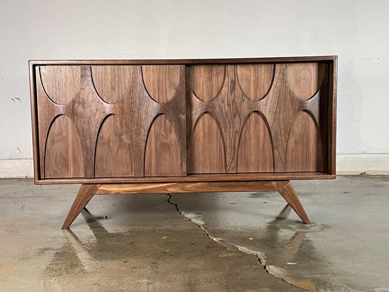 The BRC is a mid-century modern Brasilia styled TV console, credenza, TV stand, mcm, modern, minimal, record player image 6