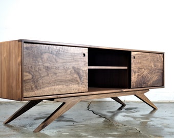 The " Sonic Reducer" is a mid  century styled TV console, credenza, TV stand, mcm, modern, minimal, record player