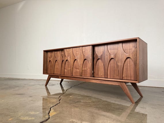 Mid Century Modern Walnut Credenza – Brasilia Style Cabinet With