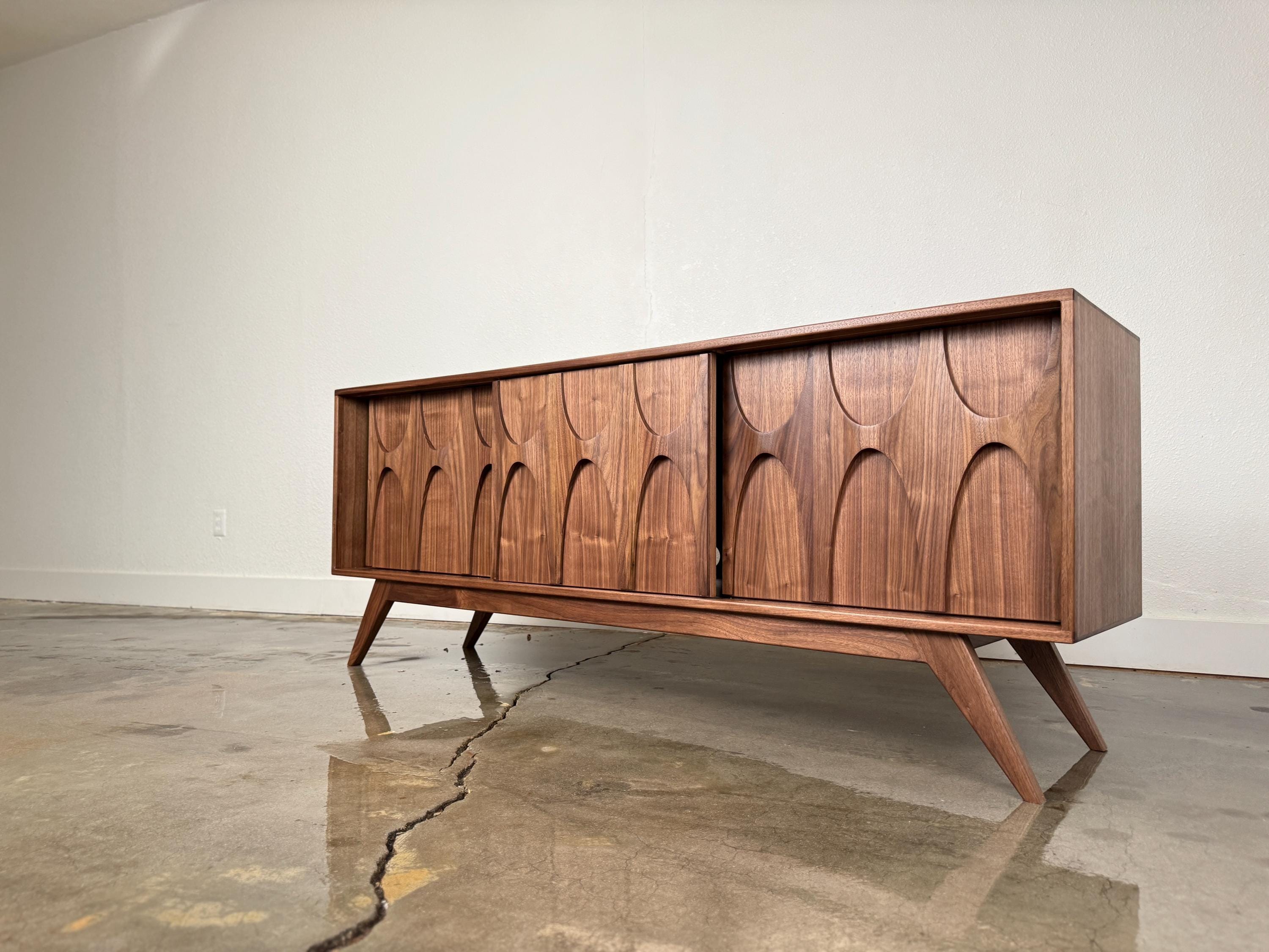Mid Century Modern Walnut Credenza – Brasilia Style Cabinet With