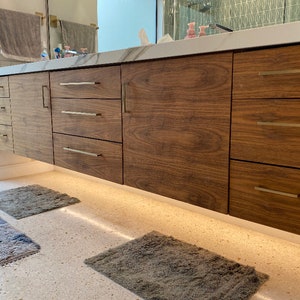 Mid-Century Modern Floating Bathroom Vanity – Custom Walnut Vanity by Monke Haus