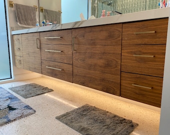 Mid-Century Modern Floating Bathroom Vanity – Custom Walnut Vanity by Monke Haus