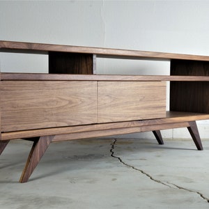 Mid century modern, Walnut TV Stand Cabinet Handmade Media Console Mid-Century Modern Walnut Media Console PorkChop Console image 4