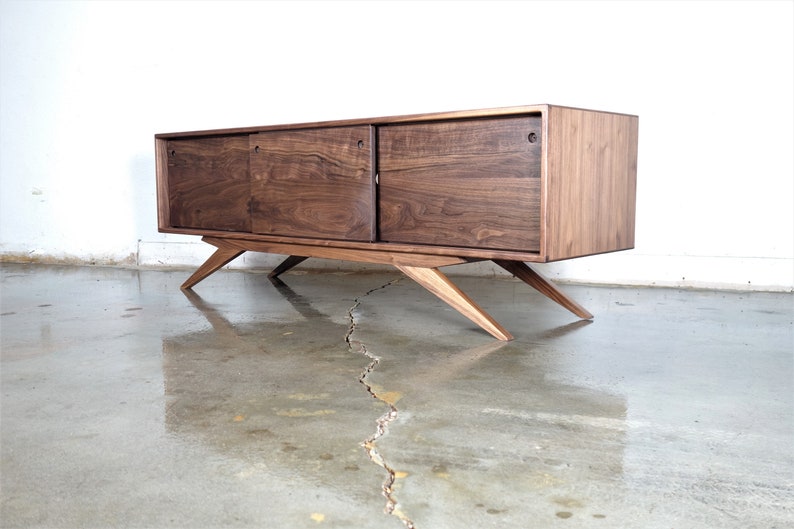 The Sonic is a mid century styled TV console, credenza, TV stand, mcm, modern, minimal, record player image 5