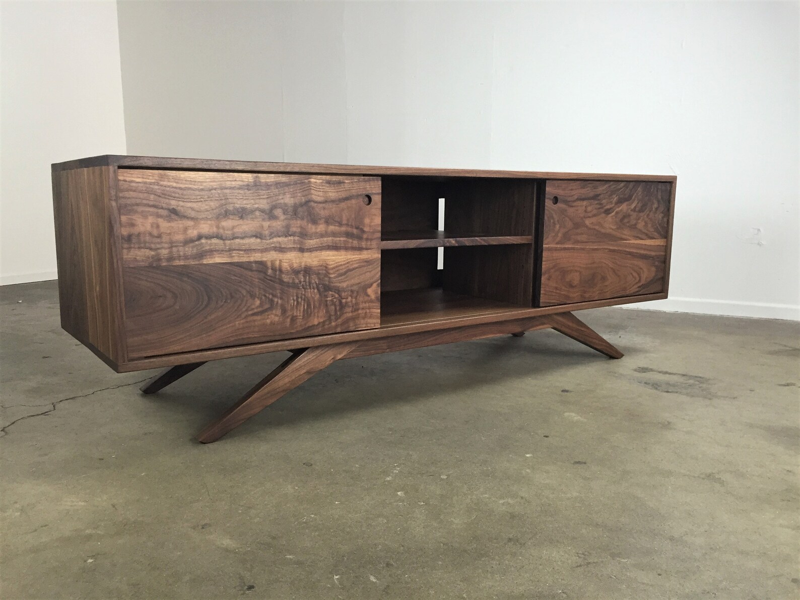 Walnut Media Console TV Console Midcentury Modern TV Etsy