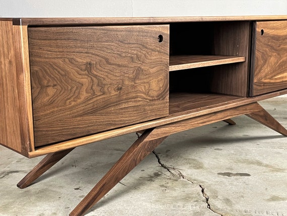 Walnut Media Console TV Console Mid century Modern TV Stand Modern