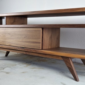 Mid century modern, Walnut TV Stand Cabinet Handmade Media Console Mid-Century Modern Walnut Media Console PorkChop Console image 3