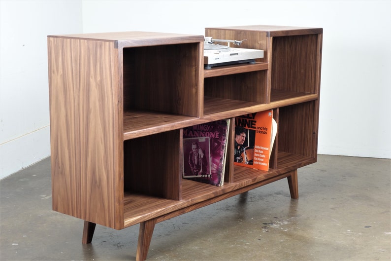 Mid-century modern stereo console for a record player and record storage. The Cloud9 image 1