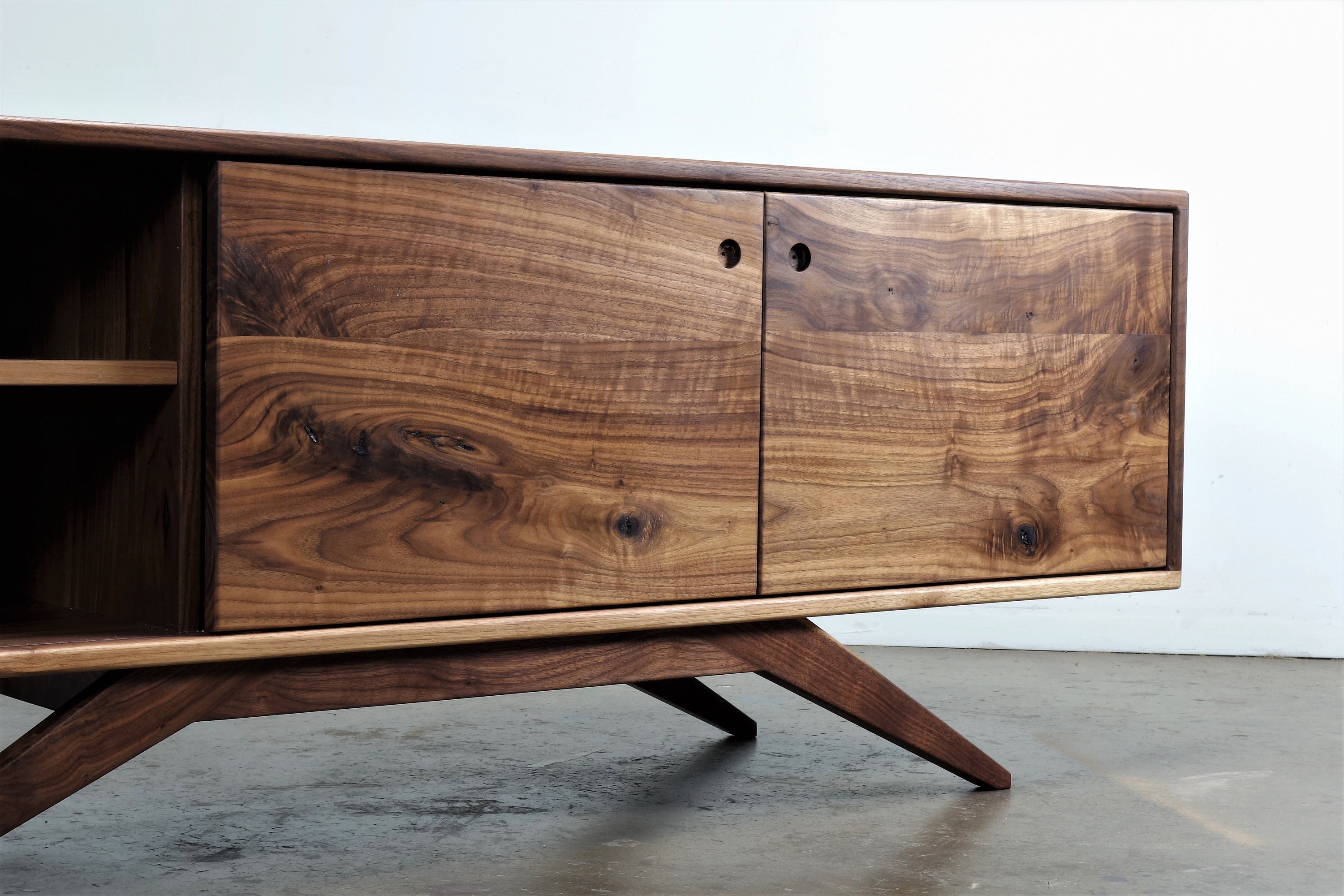 Solid Walnut Media console TV console Mid century modern Etsy