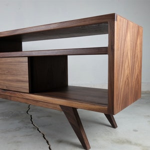 Mid century modern, Walnut TV Stand Cabinet Handmade Media Console Mid-Century Modern Walnut Media Console PorkChop Console image 7