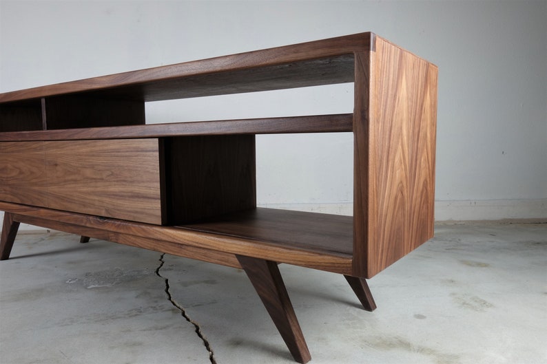 Mid century modern, Walnut TV Stand Cabinet Handmade Media Console Mid-Century Modern Walnut Media Console PorkChop Console image 7