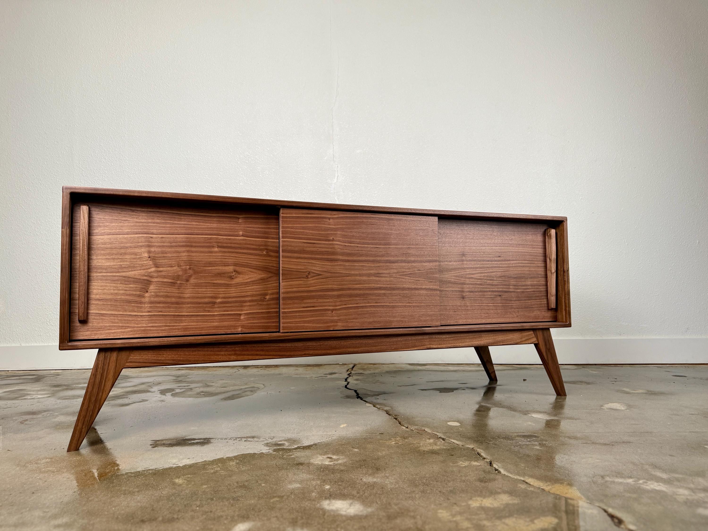 Mid Century Modern Walnut Credenza – Handcrafted Sliding Door