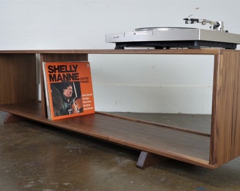 Mid-century modern stereo console for a record player and record storage. The " JoyFlake"