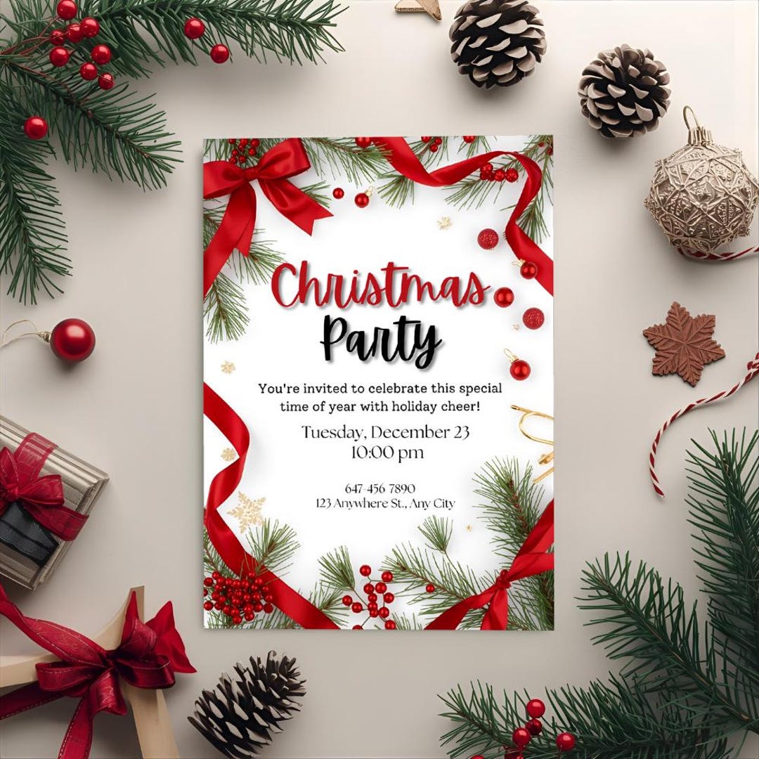Festive Holiday Invitation | Editable Template | Red & Green Christmas ...