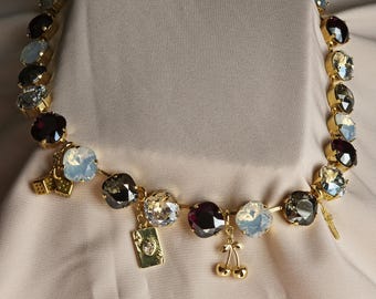 Sin City Swarovski Crystal Charm Necklace | Handmade Gold Plated Statement Necklace | Vegas Jewelry | Dice Charm Necklace