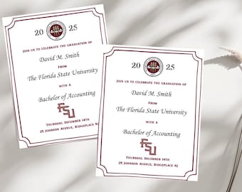 Florida State University Graduation Party Invitation Fully Customizable Template