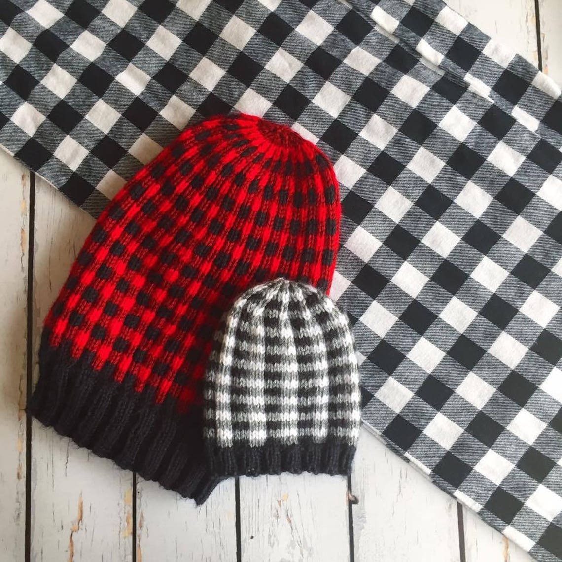 Knit Buffalo Plaid Hat Pattern, PDF Knitting Pattern, Hat Lumberjack