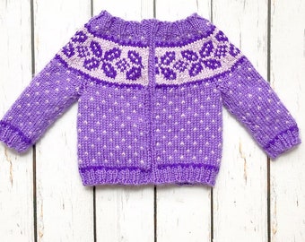 Baby Sweater, Gender Neutral Baby Clothes, Purple Baby Sweater, Flower Motif, Baby Shower