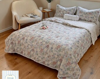 Korean Lace Cotton Quilt Set | Soybean Fiber Summer Bedding (Four Piece)
