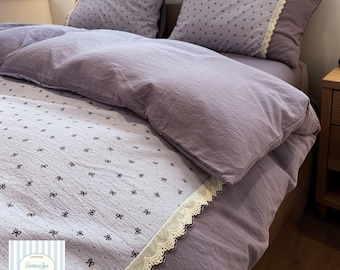 Korean Princess Bedding Set | 4 Piece Cotton Lace Quilt Cover Cozy Luxury Sheets