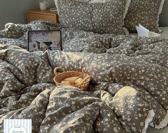 French Retro Lace Bedding Set | 4 Piece Pure Cotton Washed Quilt Cover Fresh Simple Cozy Set