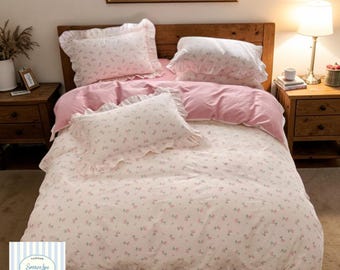 Set di biancheria da letto da principessa / 4 pezzi, gonna da letto in 100% cotone, rete rossa, set di lusso accogliente per dormitorio