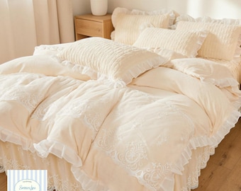 Milk Velvet Bedding Set | 4 Piece French Romantic Bed Skirt Coral Velvet Warm Cozy Winter Set