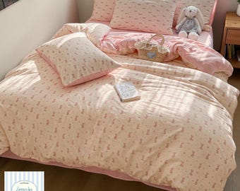 Double Layer Gauze Bedding Set | Printed INS Style Cozy Queen Bedding (4 Piece)