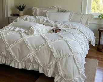 French Princess Washed Cotton Bedding Set | Ruffle Duvet Cover