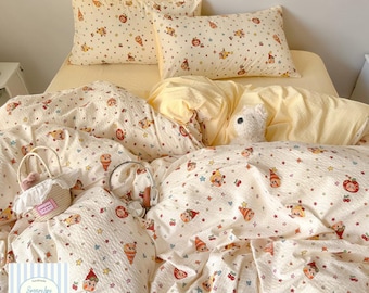 Conjunto de cama Cloud Puff em gaze de algodão | Conjunto de quatro peças com camada dupla, macio, aconchegante e agradável à pele.