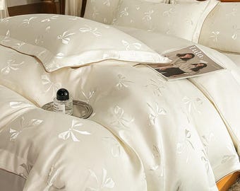 Tencel Jacquard Bedding Set | Silky Ice, Bow Detail, 4-Piece