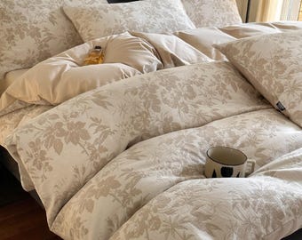 Floral Jacquard Cotton Bedding Set | Soft Winter Duvet Cover