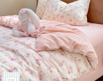 Juego de ropa de cama de kapok arrugado / Funda nórdica de hilo de doble capa de 4 piezas